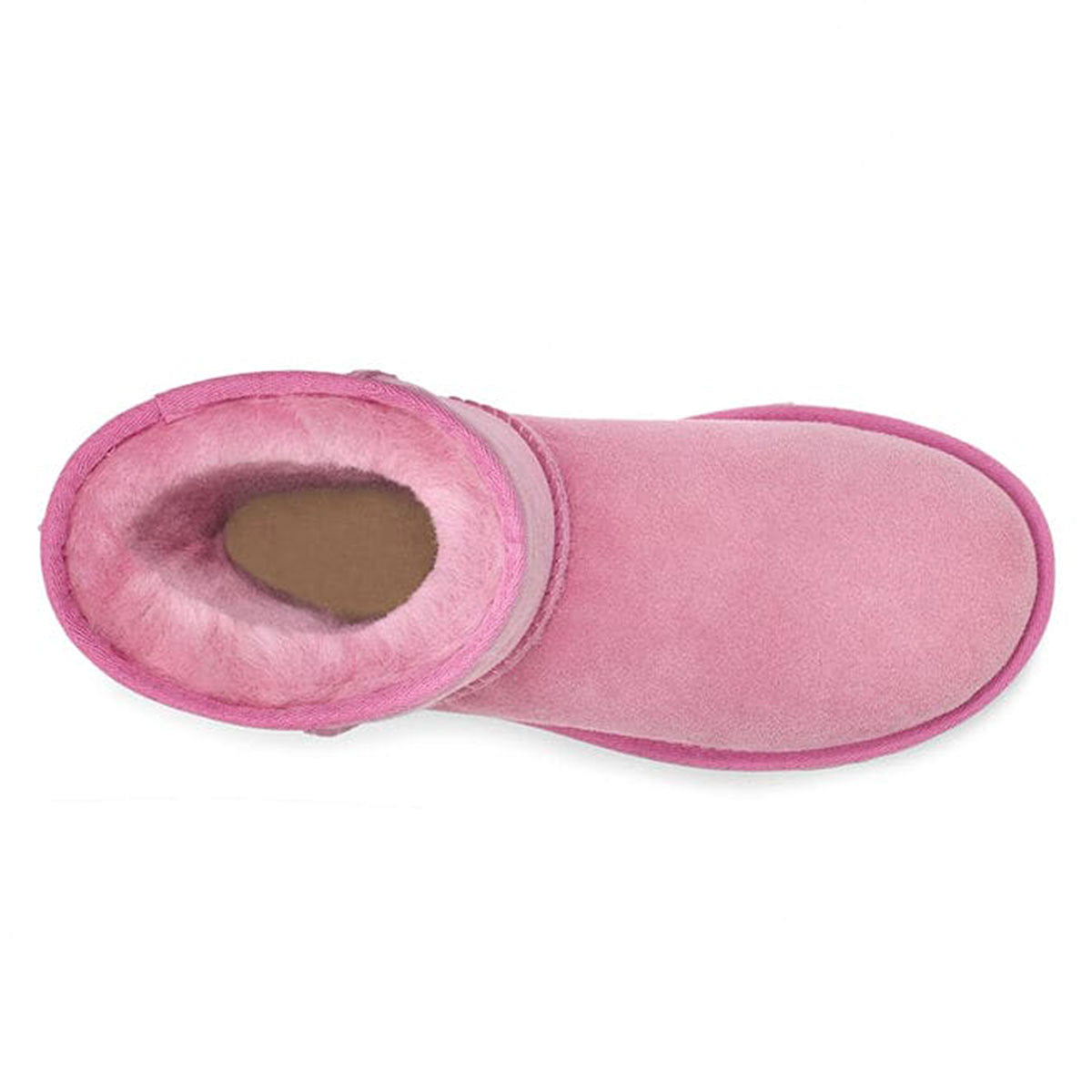 A single pink UGG Classic Short II Wild Berry slipper with a soft Twinface sheepskin lining viewed from above.