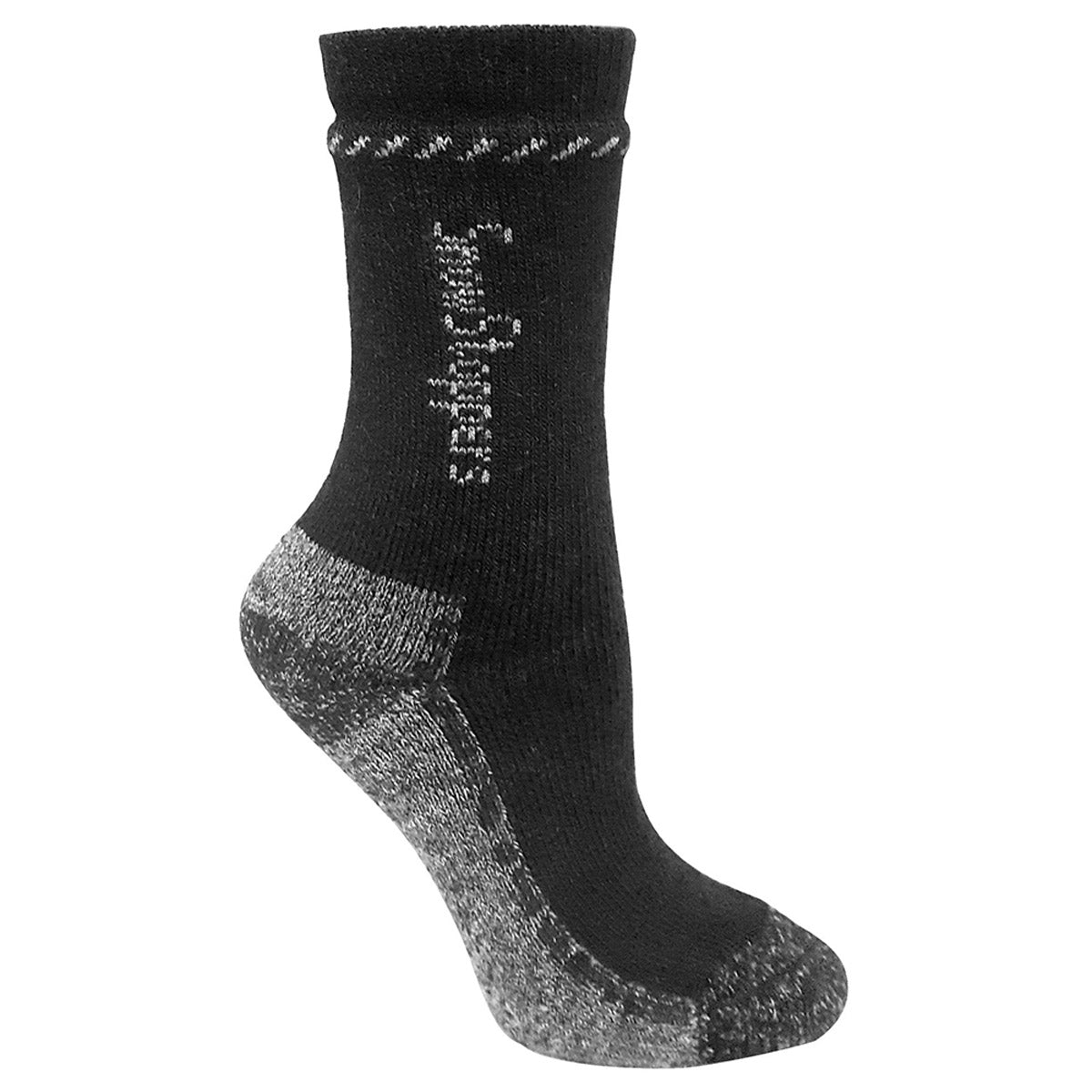 A single SNOWSTOPPER ALPACA SOCK BLACK/GREY - KIDS displayed against a white background.