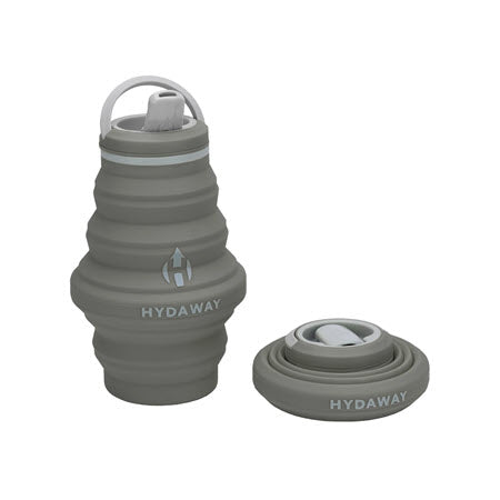 HYDAWAY 17OZ COLLAPSIBLE BOTTLE THUNDER with its lid detached, made of food-grade silicone by Hydaway.