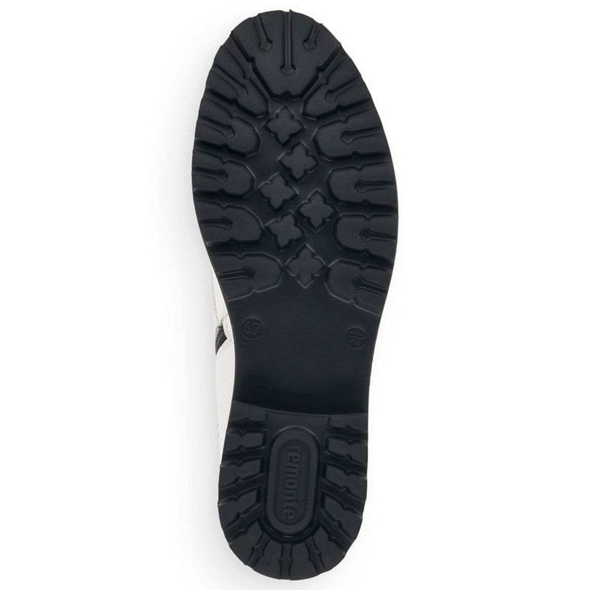 Black Remonte D8671 boot sole with tread pattern.