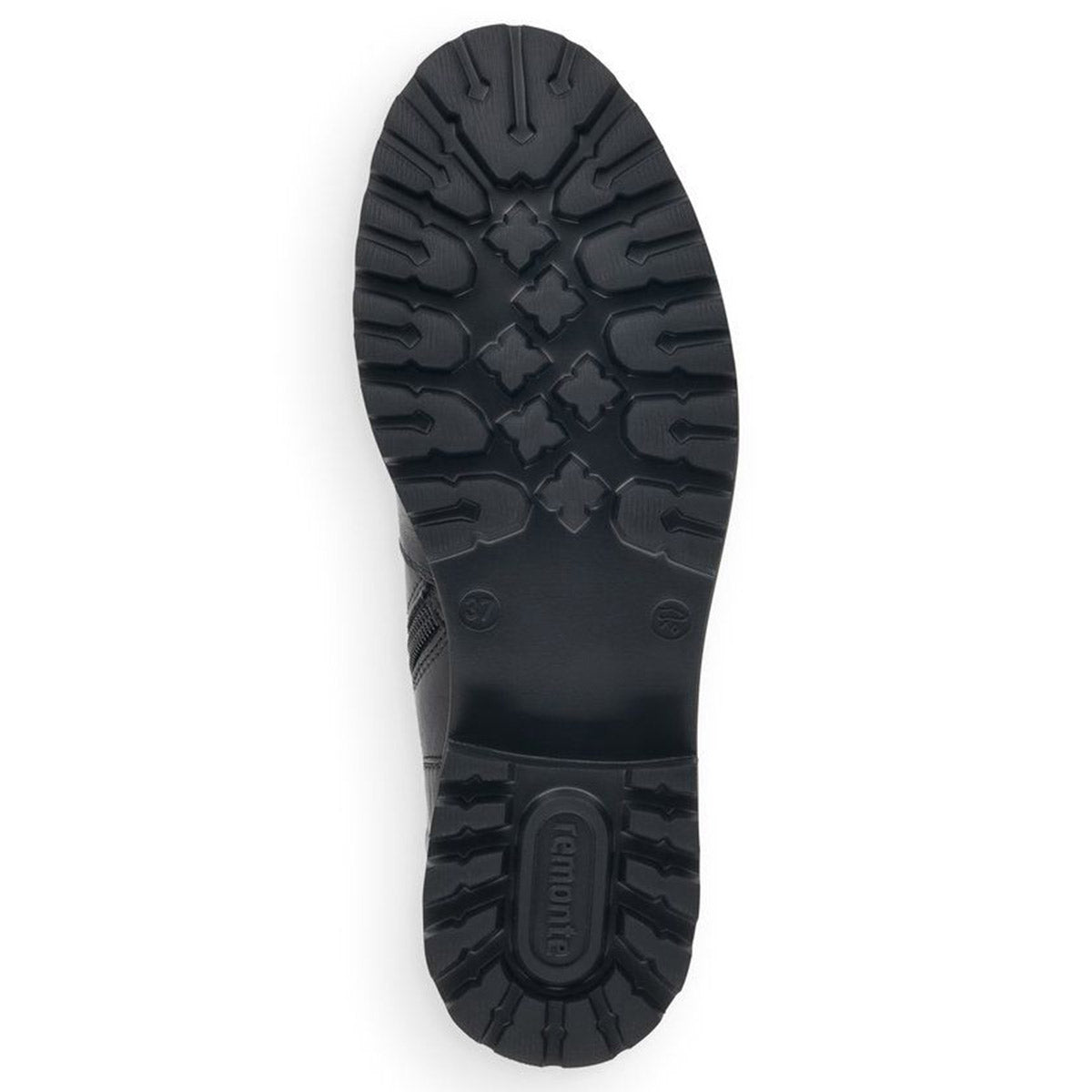 Remonte black women&#39;s shoe sole with tread pattern.