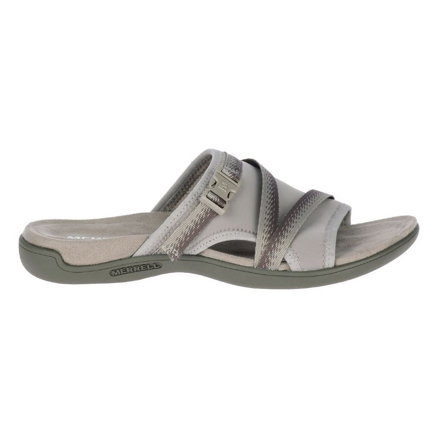 A single grey Merrell District Muri Wrap Moon women&#39;s sandal isolated on a white background.