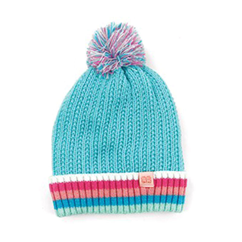 Colorful Brits Knits Plush Lined Hat Kids Aqua with a pompom on top.