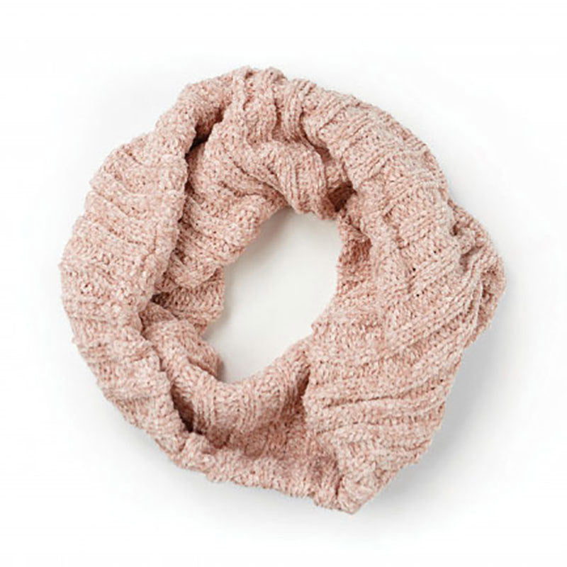 A pink Brits Knits Beyond Soft Infinity Scarf Blush on a white background.