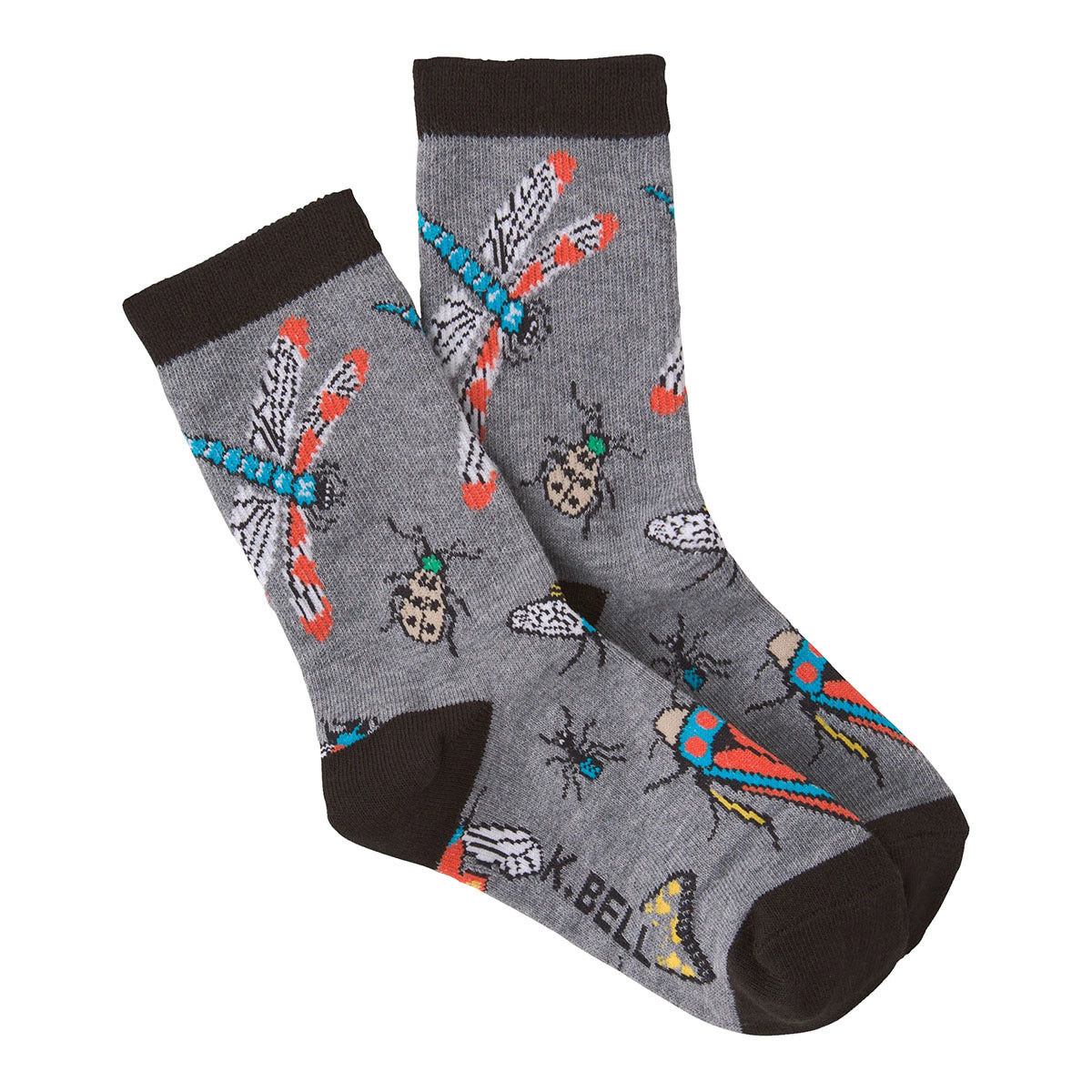 K BELL SOCKS INSECT CREW CHARCOAL