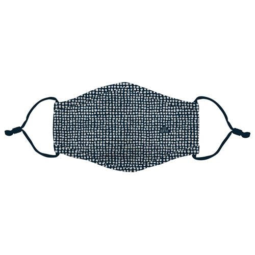 Black polyester fabric KARMA FACE MASK ORGANIC DOTS with adjustable straps.