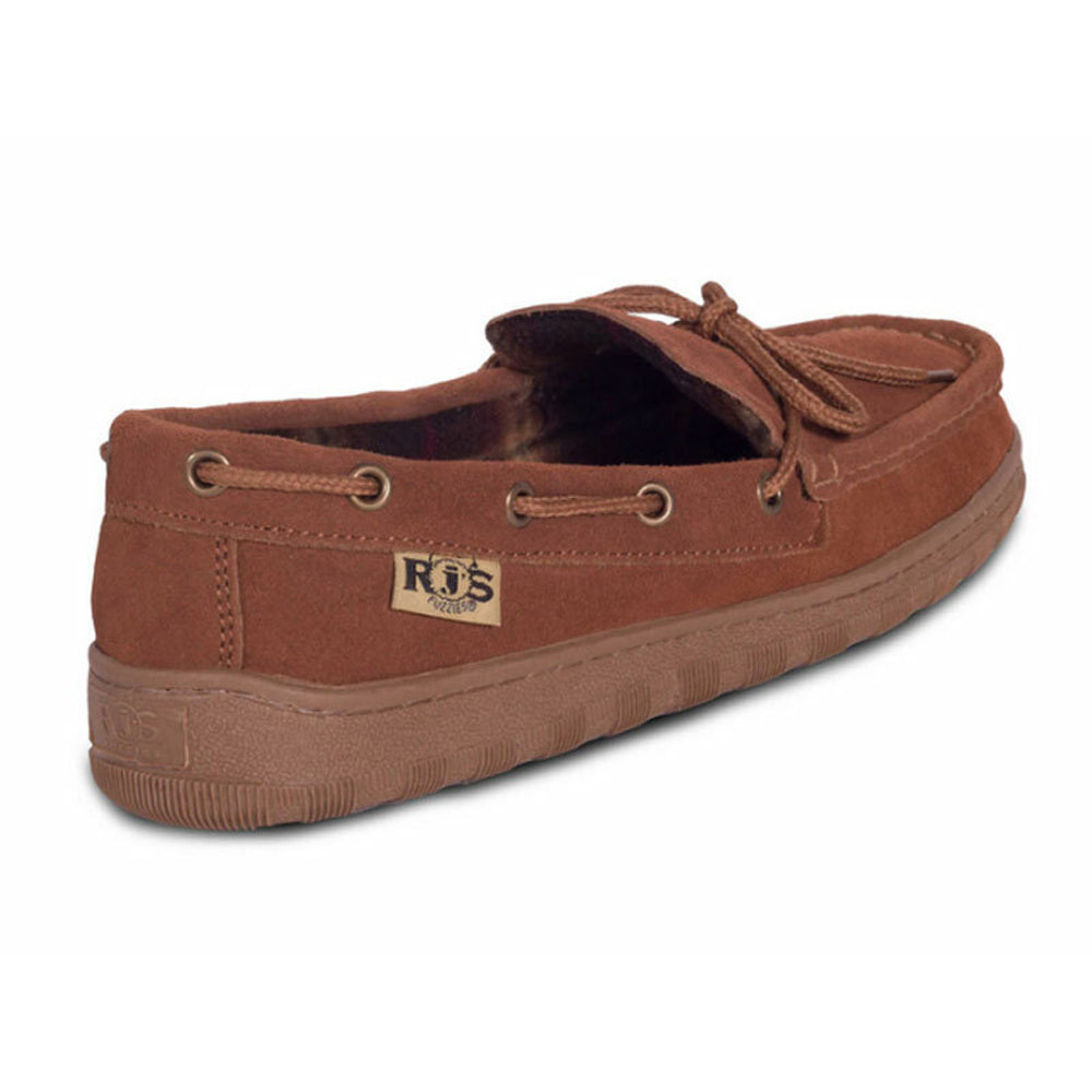 A single Cloud Nine Unlined Moc Wheat - Mens, a men&#39;s casual brown boat shoe with laces and sheepskin lining, on a white background.