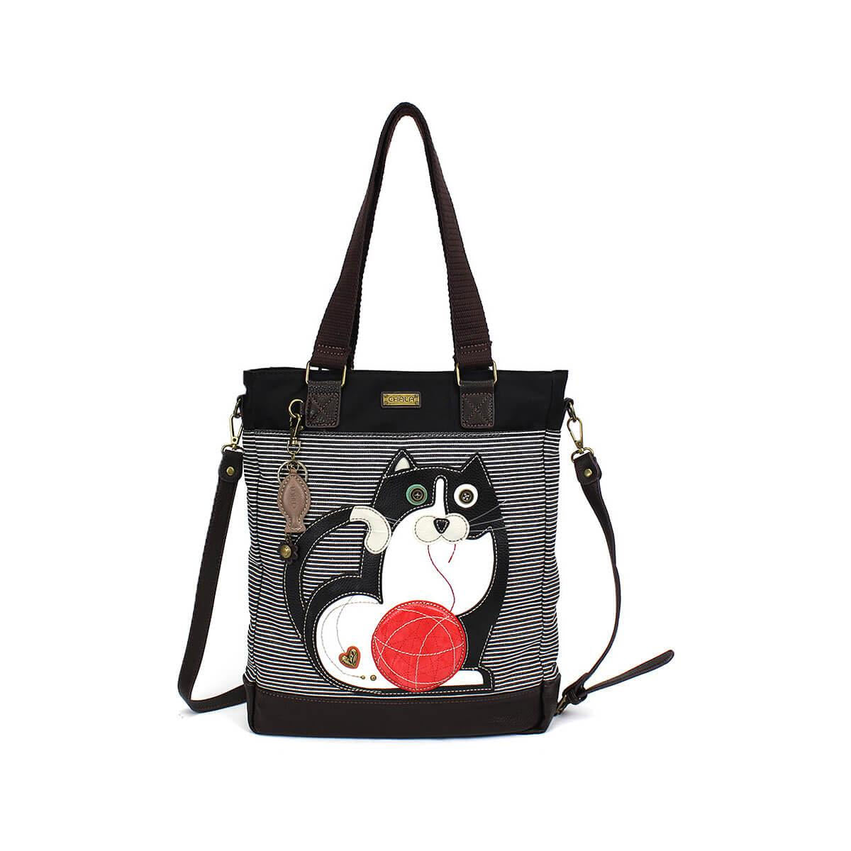 Striped crossbody bag with CHALA TOTE CAT BLACK STRIPE design by Chala.