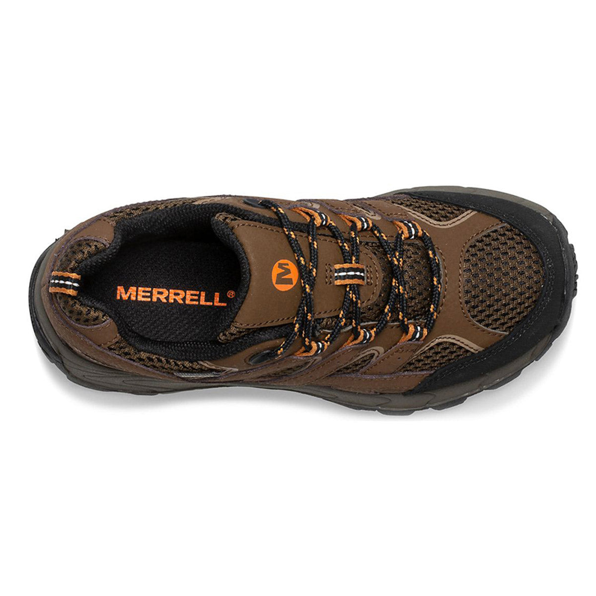 Brown Merrell Moab 2 Low Lace waterproof hiking shoe on a white background.