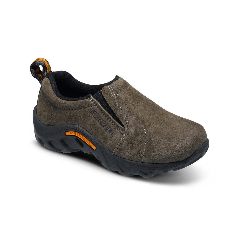 A single brown Merrell Jungle Moc Gunsmoke slip-on hiking shoe with a black sole.