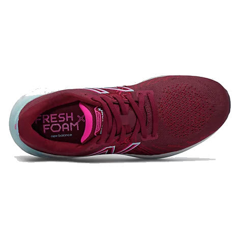 Top view of a burgundy women&#39;s New Balance Fresh Foam Vongo v5 stability running shoe.