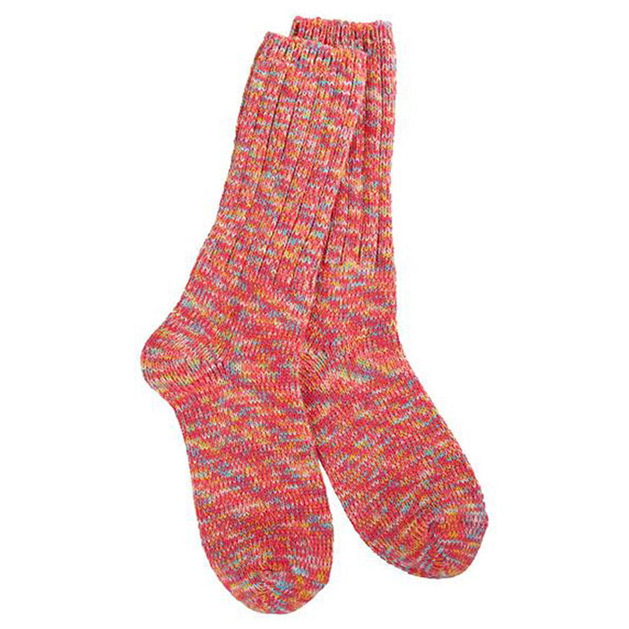 A pair of multicolored, ultra-soft Worlds Softest Ragg Crew Socks Funfetti - Womens.