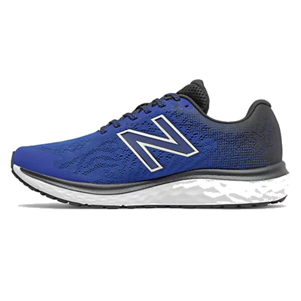 A single blue New Balance 680v7 Team Royal/Black/White men&#39;s running shoe with a white sole.