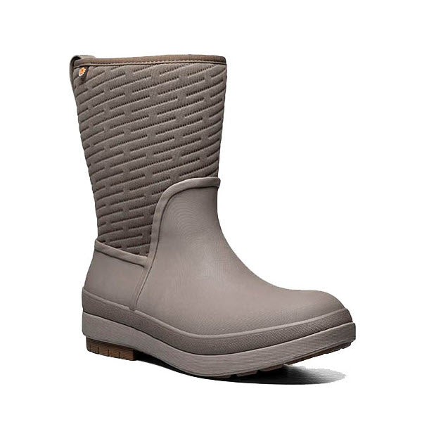 Quilted gray mid-calf Bogs Crandall II Mid Zip Fossil waterproof boot on a white background.