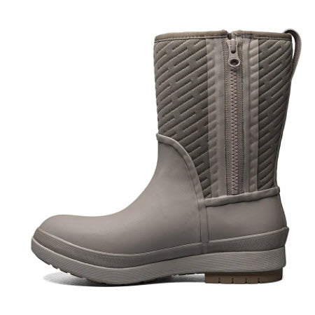 Quilted gray Bogs Crandall II Zip Fossil boot with side zipper.