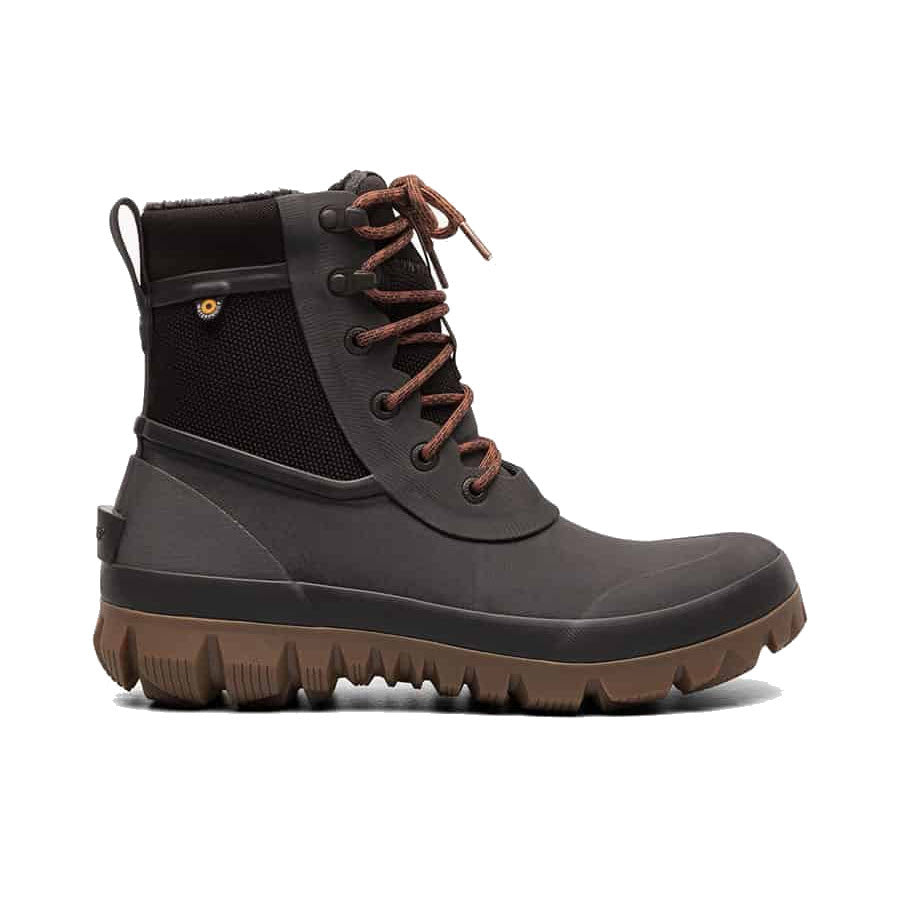 A black lace-up winter boot with waterproof, slip-resistant soles - BOGS ARCATA URBAN LACE DARK BROWN - MENS by Bogs.