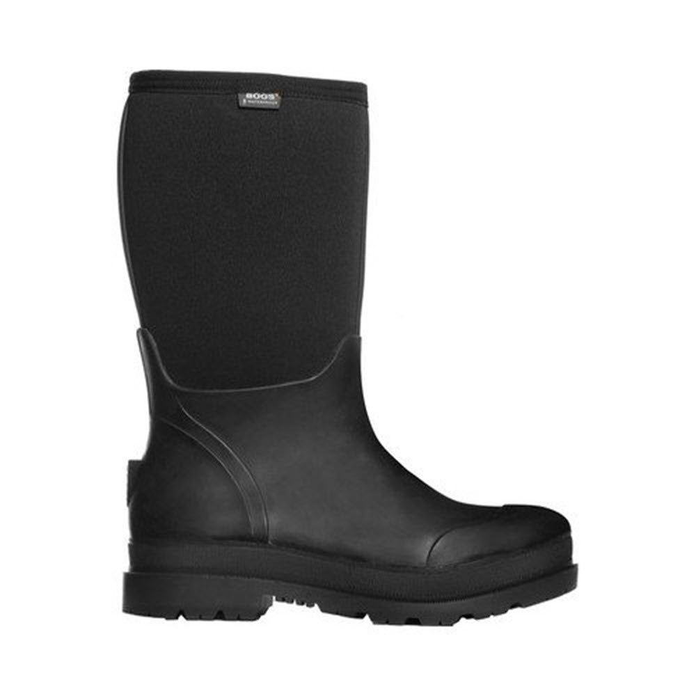 A black neoprene and rubber Bogs waterproof boot with slip-resistant outsoles.