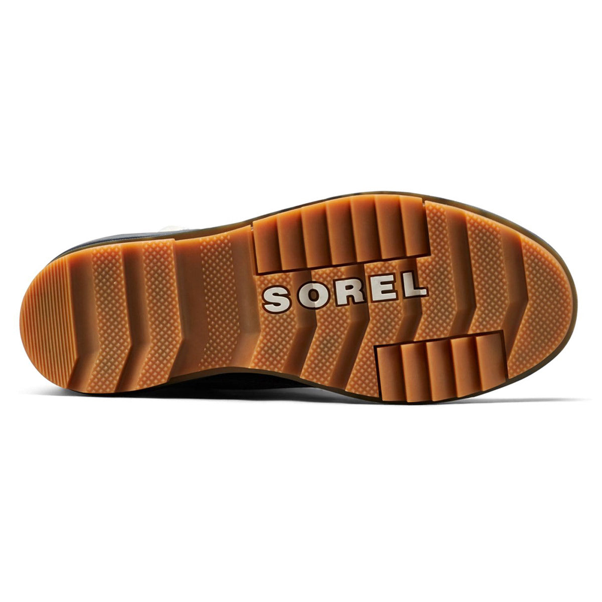 Tread of a SOREL TIVOLI IV QUARRY - WOMENS shoe showcasing its deep lug pattern for traction.