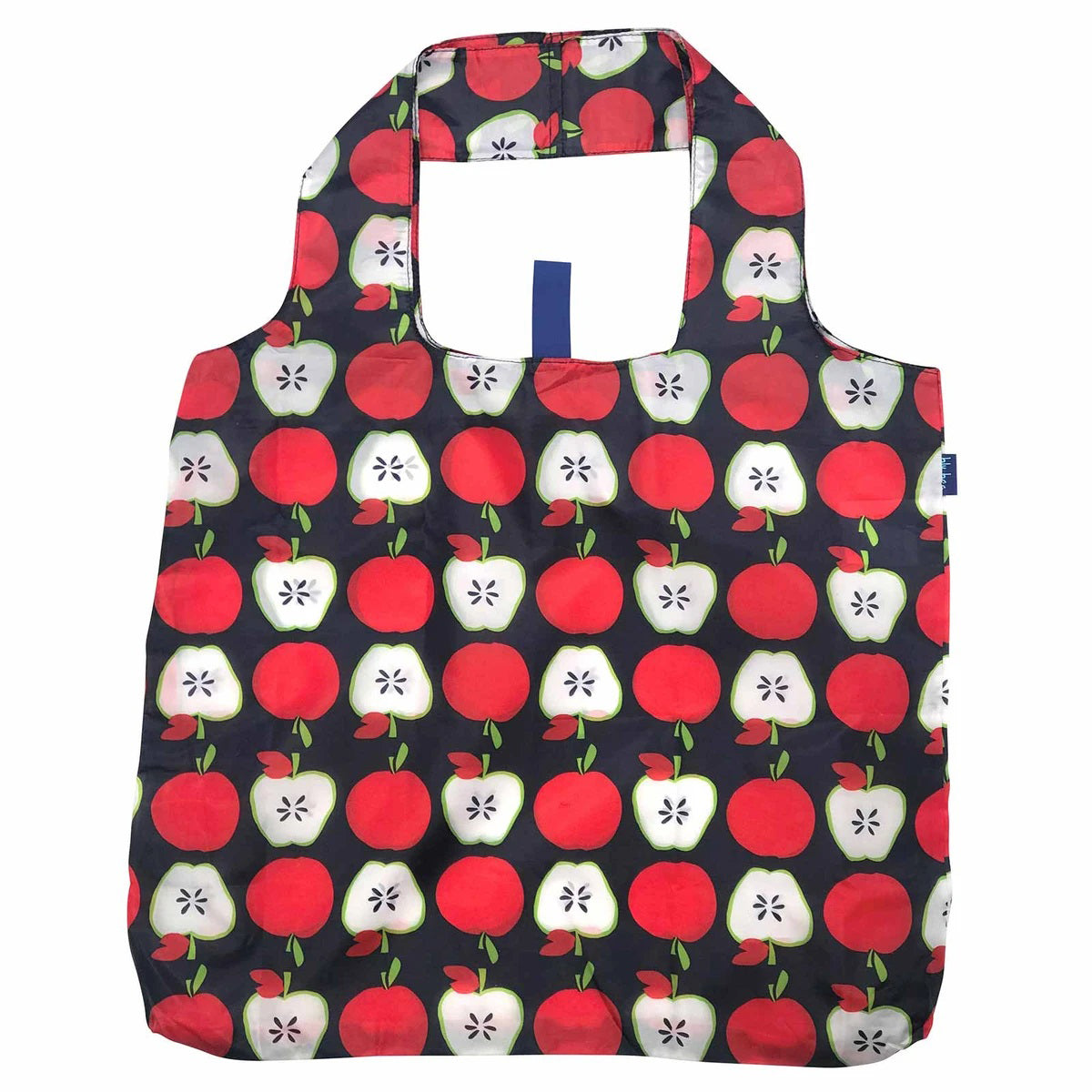 Foldable eco-friendly shopping bag with Rockflowerpaper Blu Bag Apples design.
