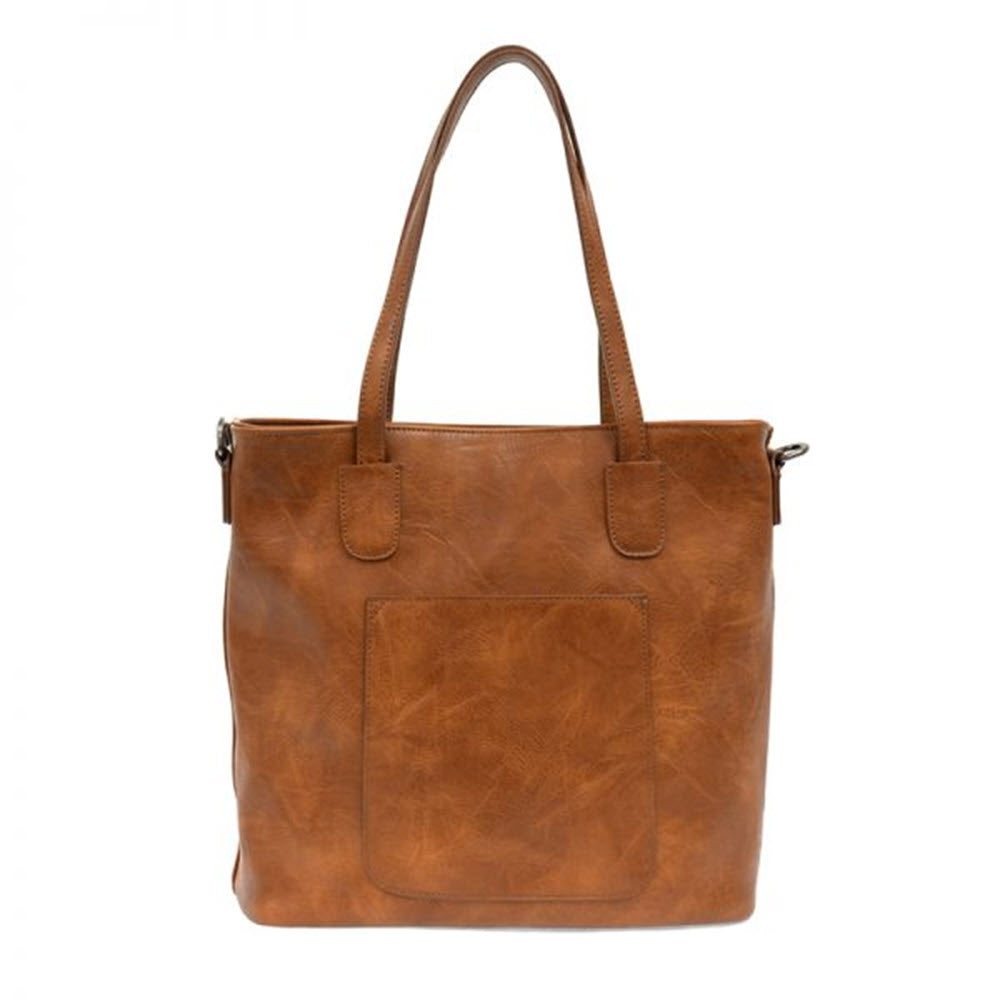Joy Susan Terri Traveler Bag Vintage Caramel with pocket and double handles.