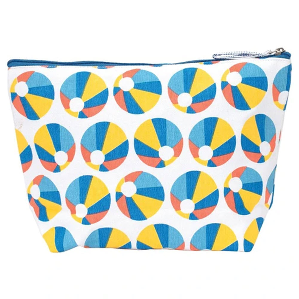 Rockflowerpaper large pouch with a zipper featuring their colorful beach balls pattern.