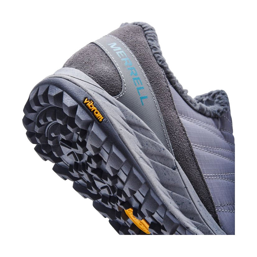 Close-up of a Merrell Antora Sneaker Moc Paloma with a Vibram® Icetrek sole.