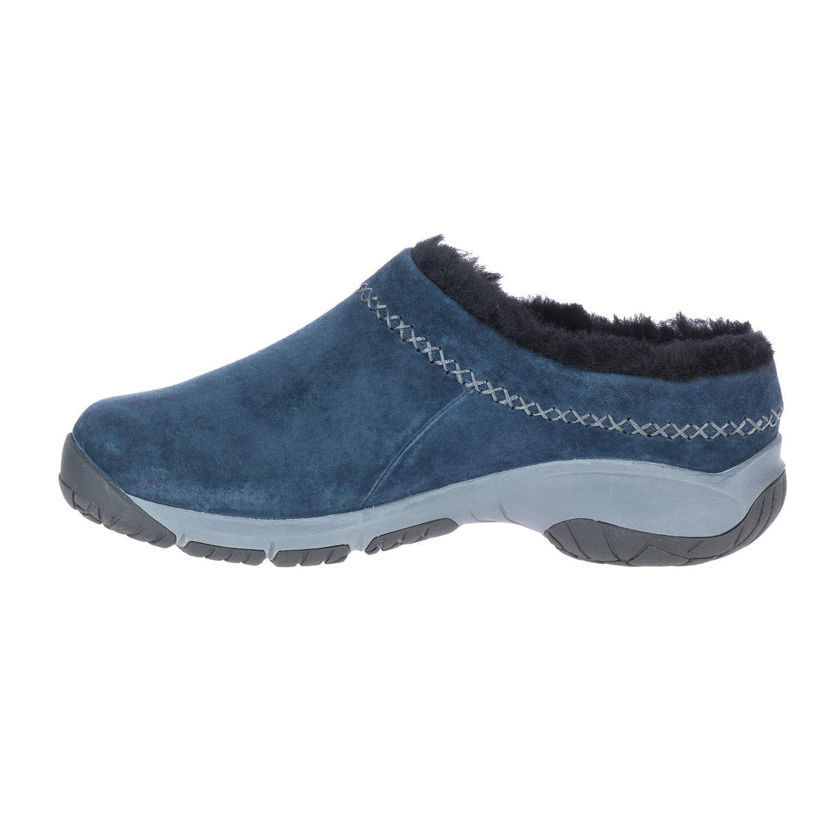 MERRELL ENCORE ICE 4 NAVY slip-on shoe with fur lining and decorative stitching.