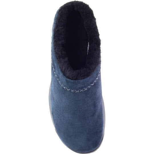 Navy blue suede slipper with plush lining and contrast stitching from Merrell - MERRELL ENCORE ICE 4 NAVY - WOMENS.