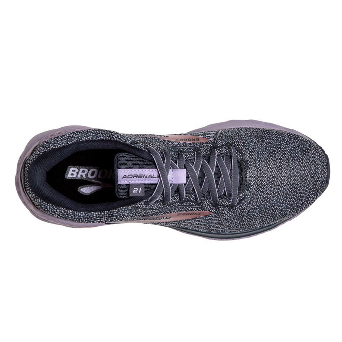 Top view of a single gray Brooks Adrenaline GTS 21 running shoe.