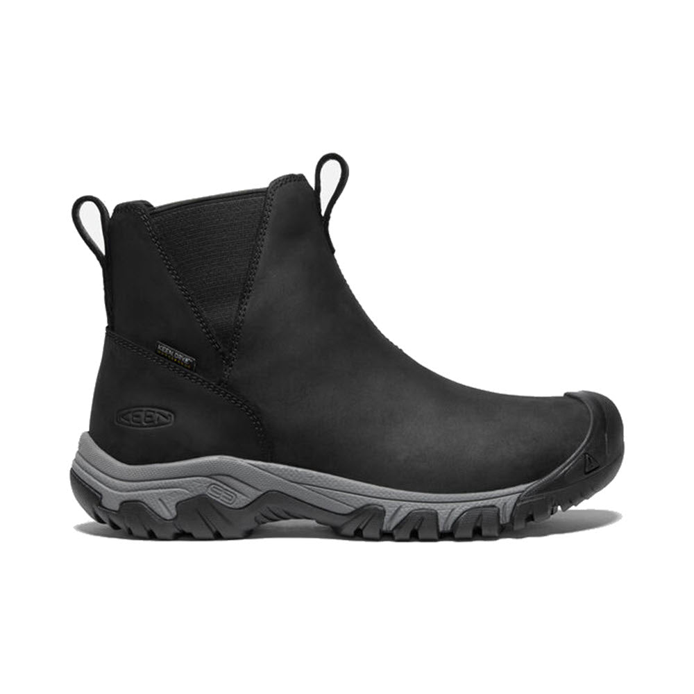 Keen GRETA black slip-on hiking boot with a thick sole and Thermal Heat Shield insole.