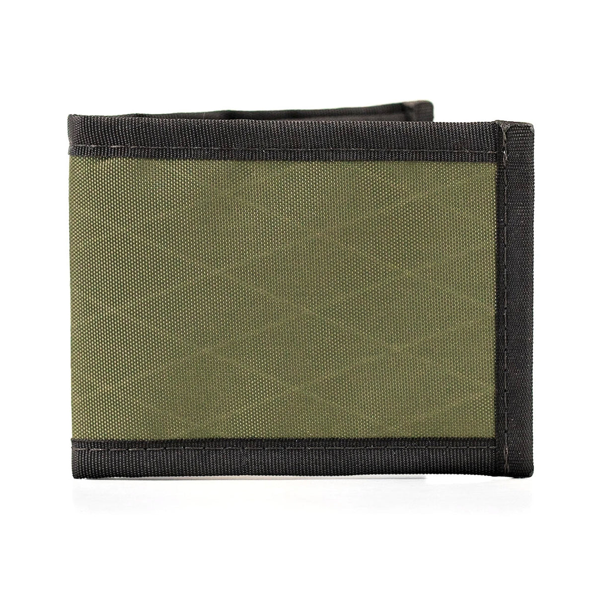 Green Flowfold Vanguard bifold wallet with black trim on a white background.