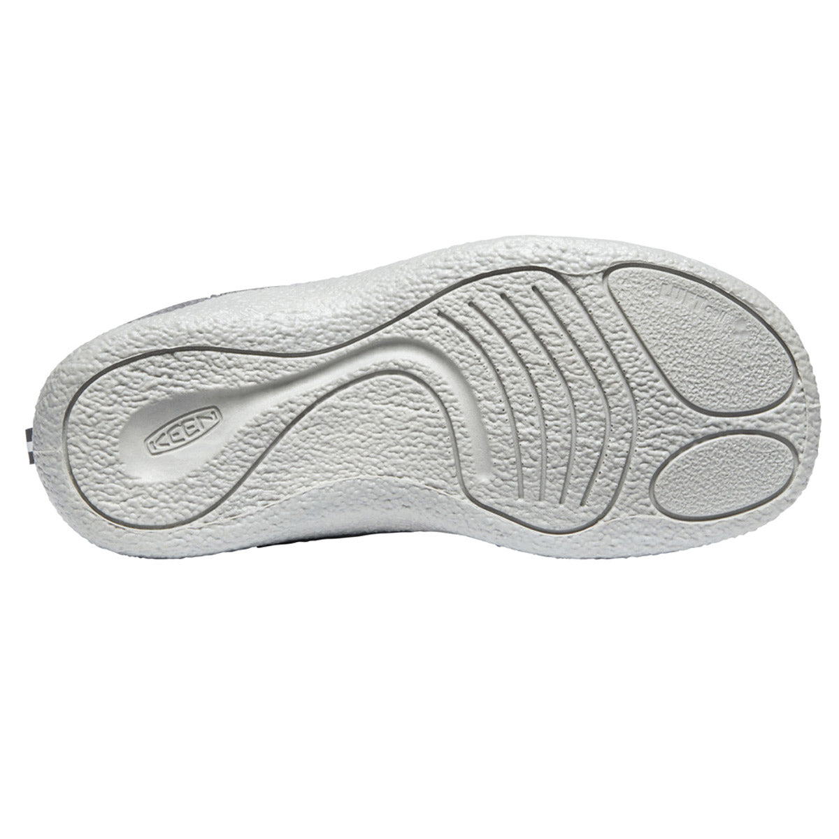 Sole of a KEEN HOWSER II CHILD STEEL GREY/WOOD VIOLET - KIDS shoe with textured tread design for Eco Anti-Odor grip.