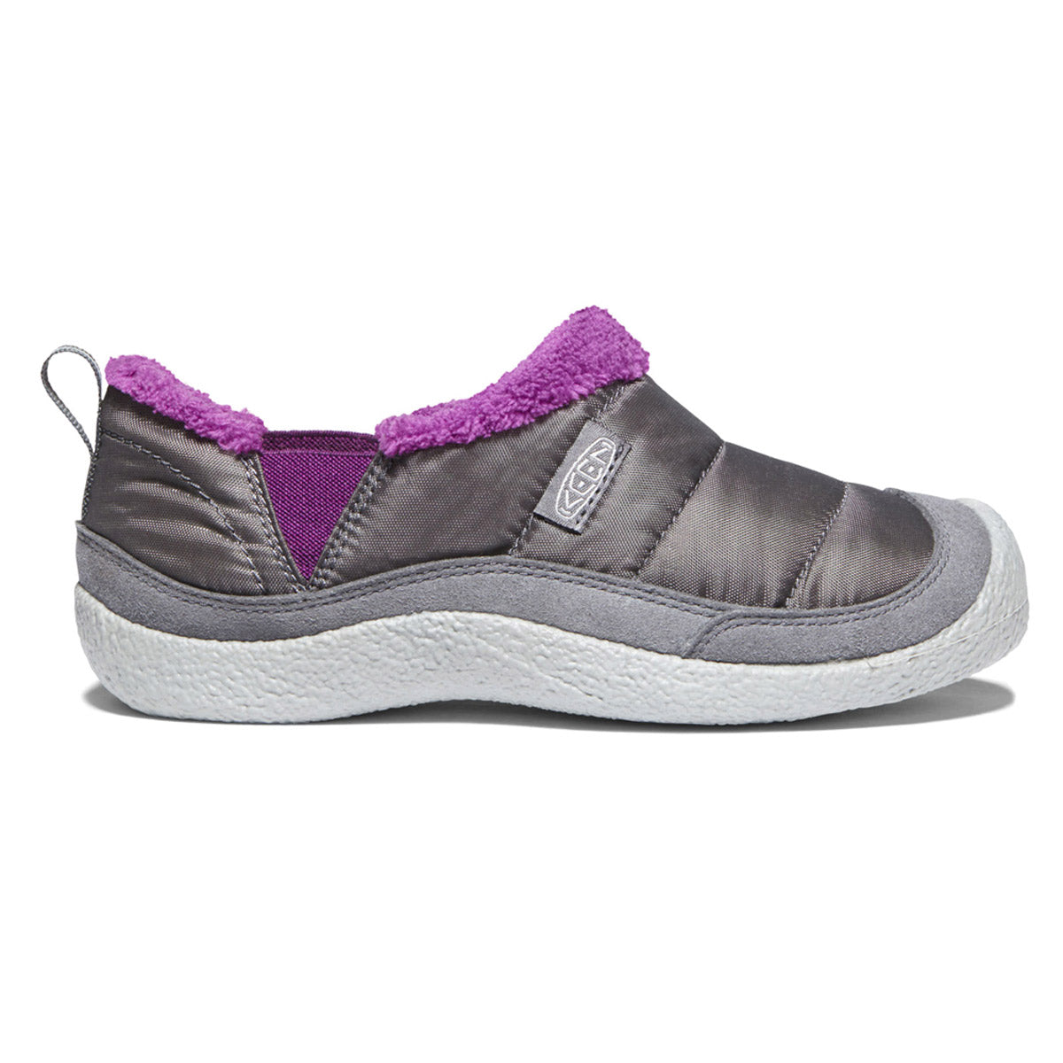 A single Keen Howser II Youth Steel Grey/Wood Violet casual shoe with a white sole.
