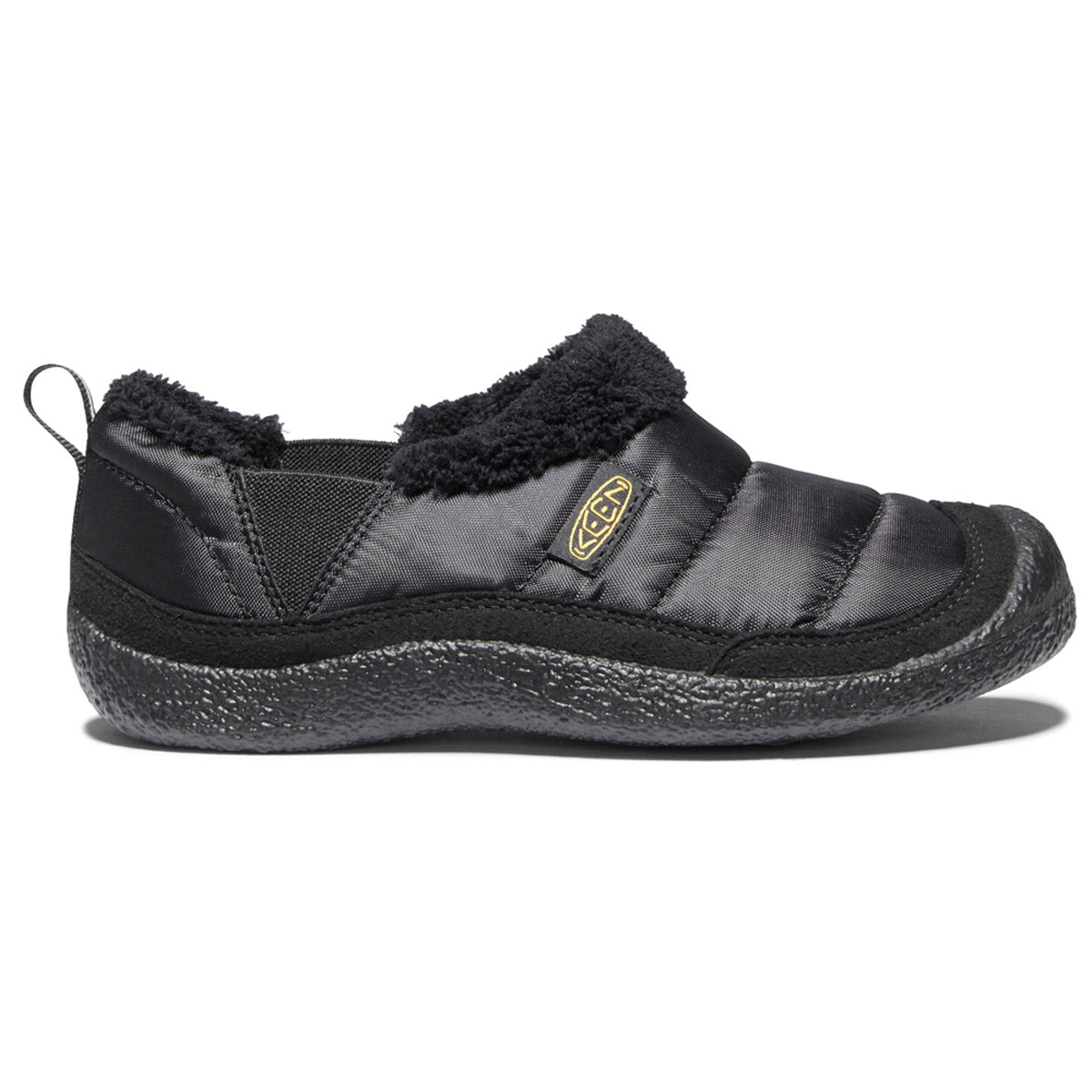 Keen Howser II Child Black - Kids step-in comfort slip-on shoe with a plush lining and a loop pull on the heel.