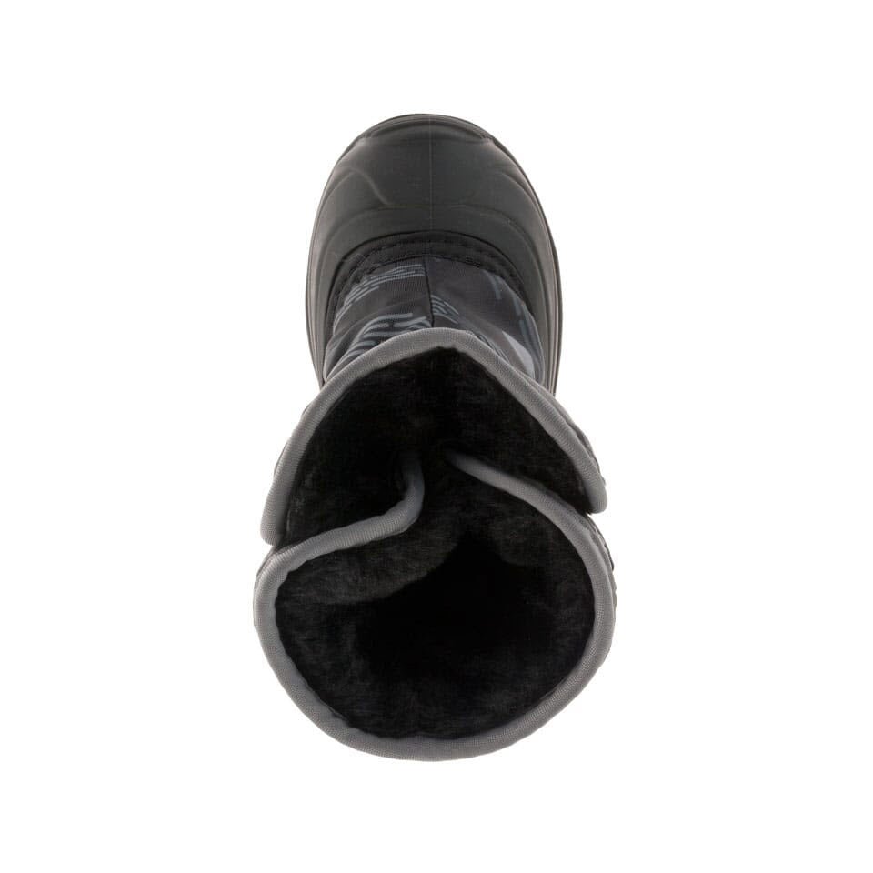 Top-down view of a Kamik Snowbug 4 Printed Black - Toddlers winter boot with a fur lining and RubberHe bottoms.