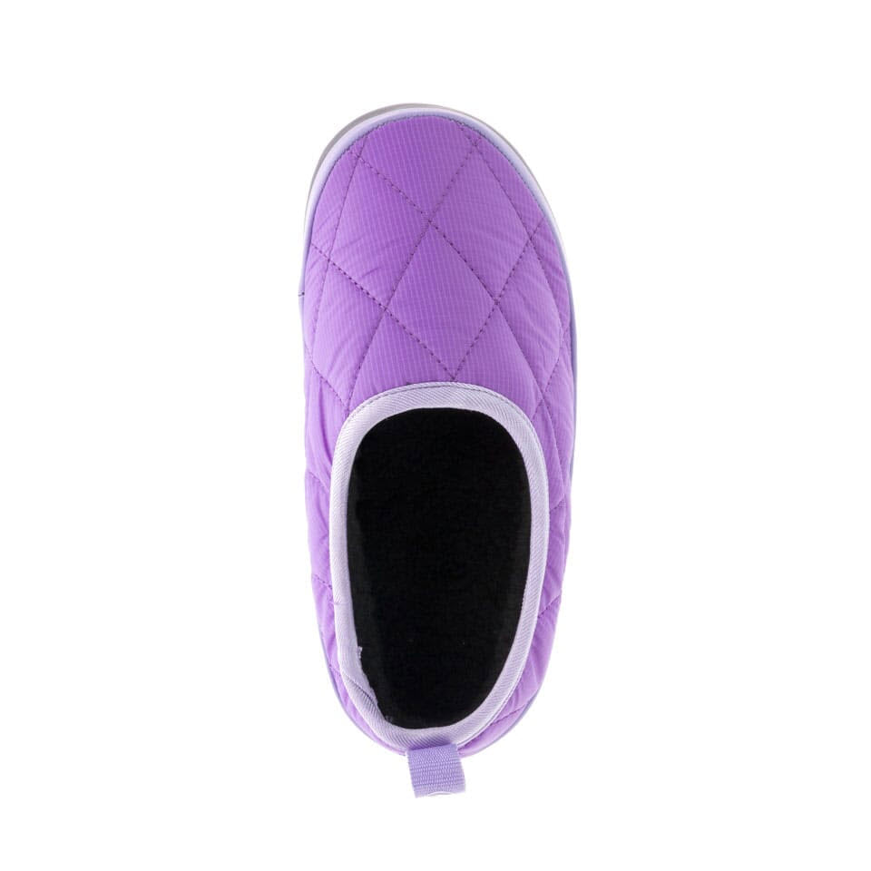Top view of a single purple quilted slip-on Kamik Puffy Lavender - Toddler slipper.