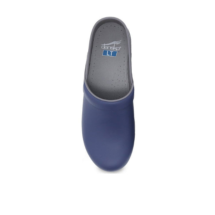A single Indigo Smooth Dansko LT Pro clog, designed with a cushioned footbed and viewed from above.