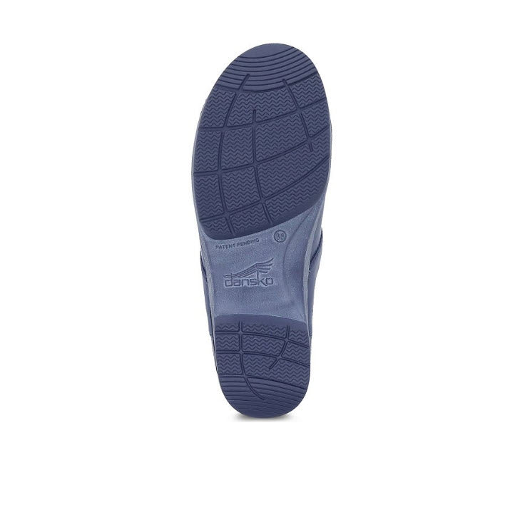 Sole of a Dansko LT Pro Indigo Smooth shoe displaying the tread pattern and brand logo.