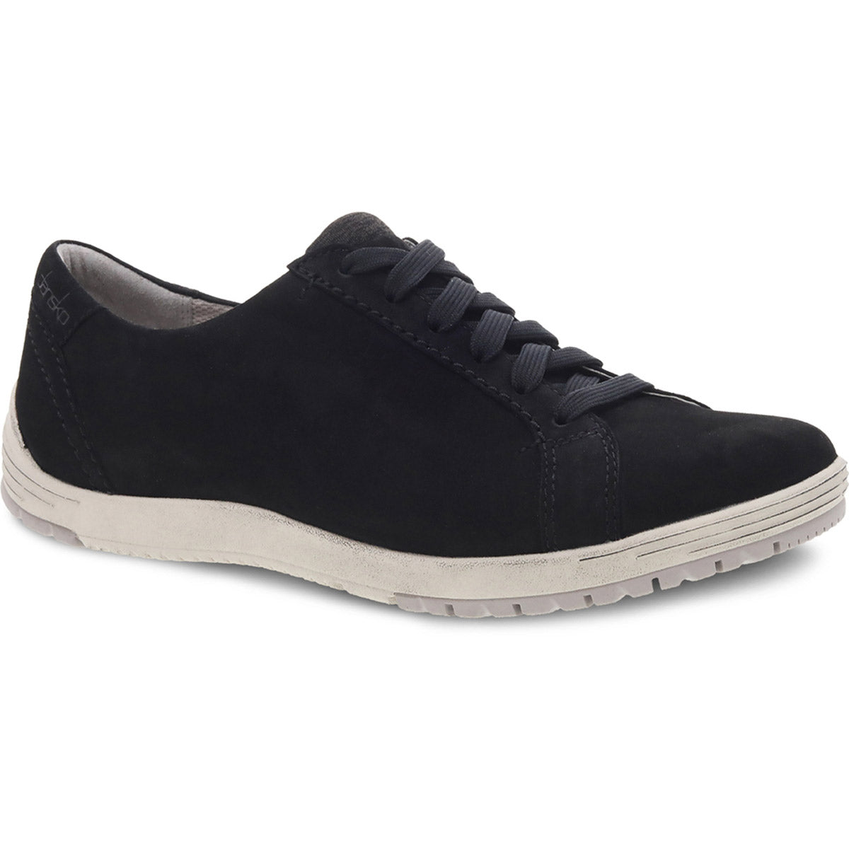 Dansko black waterproof nubuck casual shoe with laces and arch support.