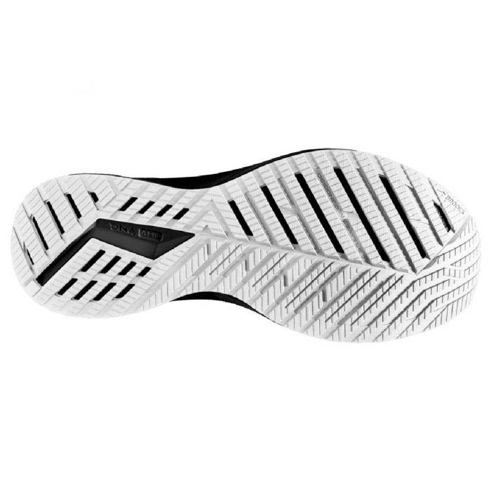 Replacement: Sole of a Brooks Levitate StealthFit White/Grey/Black- Men&#39;s Running Shoe with tread pattern and branding.