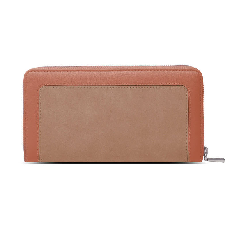 Beige and brown Pixie Mood Emma Zip Wallet Desert with RFID-blocking on a white background.