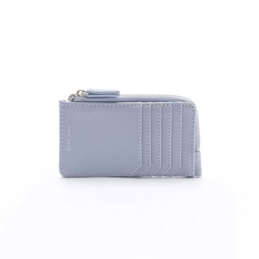A pale blue Pixie Mood Quinn Card Wallet Mineral Blue with a zip around compartment and card holder slots, displayed against a white background.