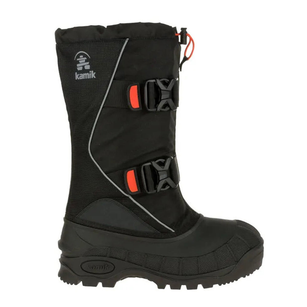 A black Kamik Cody XT winter boot, waterproof and insulated, with buckle closures.