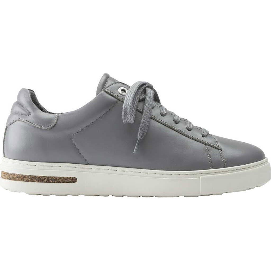 A single gray Birkenstock Bend Leather Sneaker with white sole and laces on a white background.