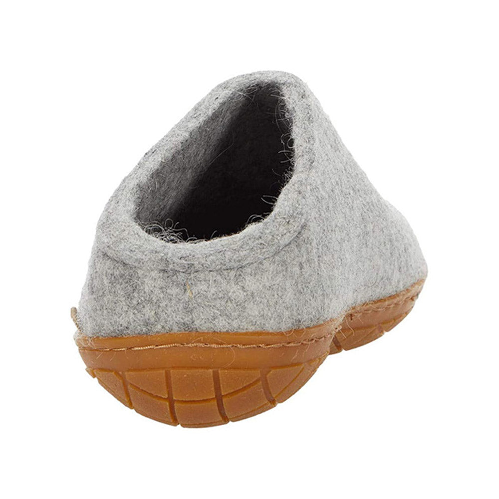 Gray Glerups slipper with a rubber sole on a white background.