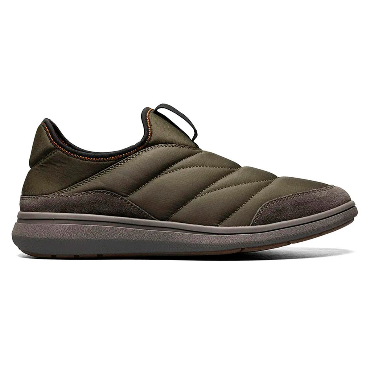 Men's olive green Florsheim FLORSHEIM JAVA MOC NYLON slip-on casual shoe with water-resisting quilted nylon stitching.