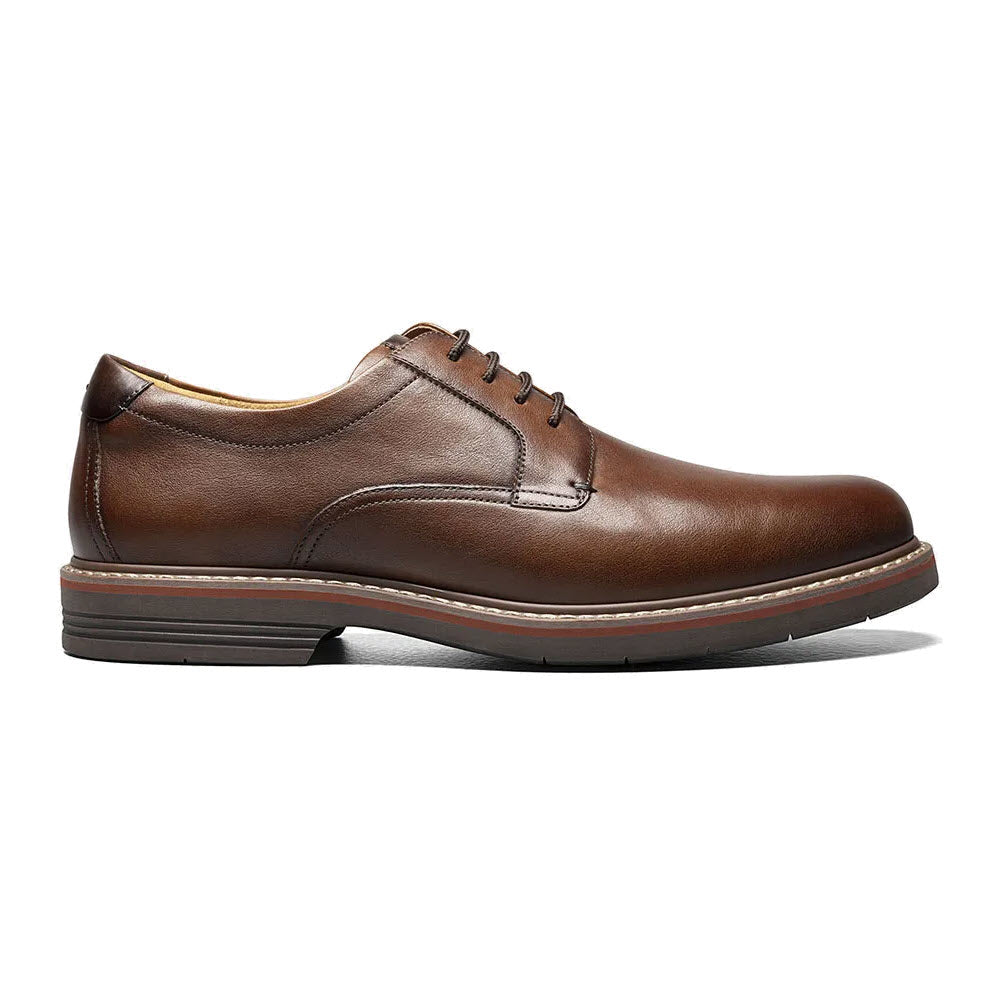Florsheim Norwalk Plain Toe Oxford Cognac - Mens brown milled leather upper dress shoe with laces on a white background.