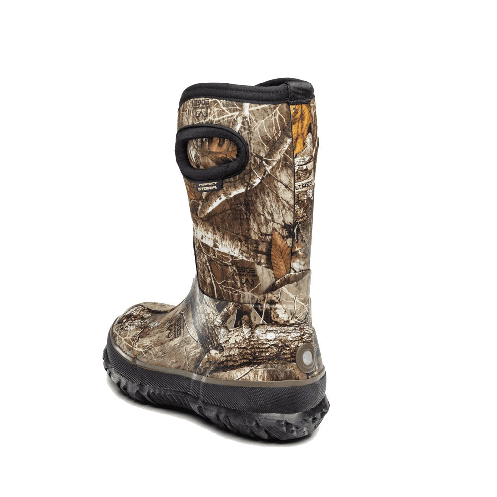 Sentence with product and brand names:
Perfect Storm Cloud Hi Camo - Kids winter boots in Realtree® Edge Camo pattern, waterproof insulated and isolated on a white background.