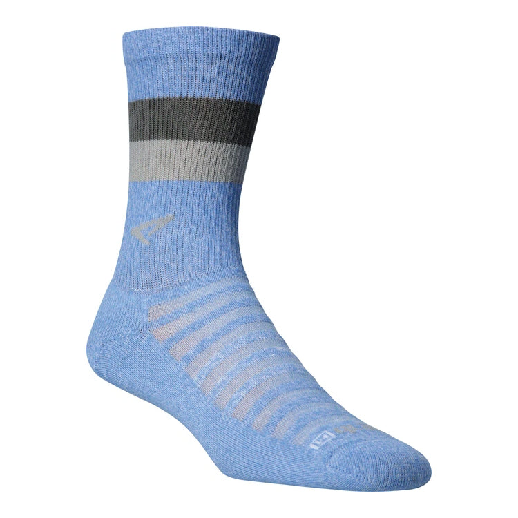 Drymax Running Lite Mesh crew sock in Sky Blue with gray stripes and the Drymax logo displayed against a white background.