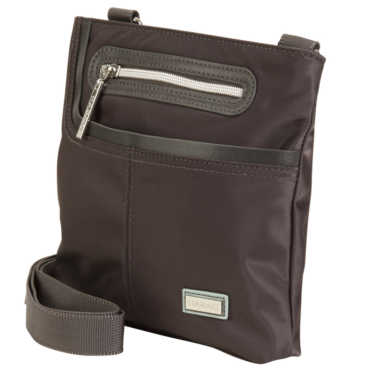 Hadaki Mini Me Asphalt crossbody bag with a zippered pocket.